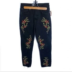 H&M Floral Embroidered Raw Hem Jeans